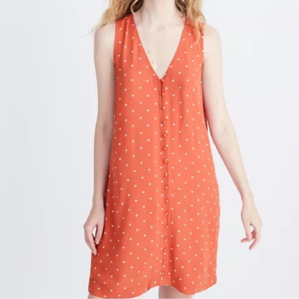 Madewell Orange Polka Dot Sleeveless V-Neck Shift Dress